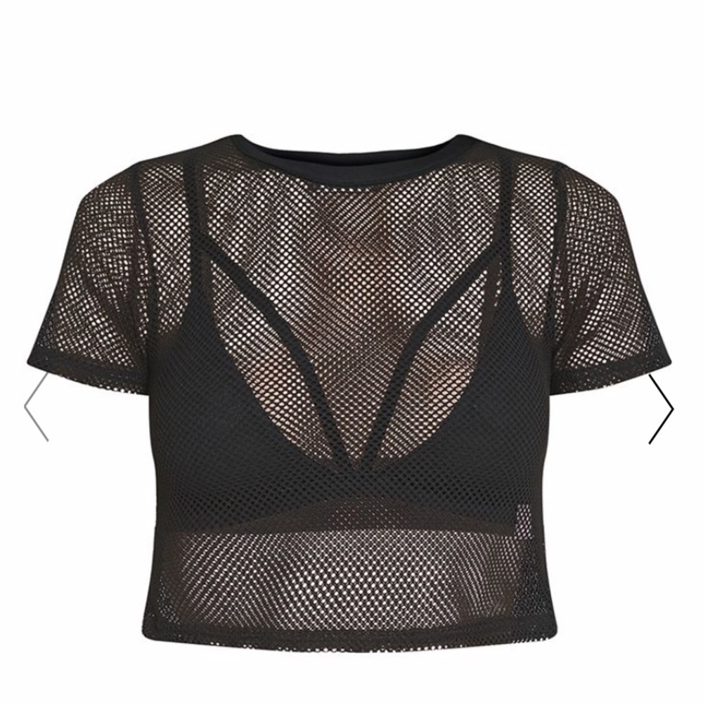 Black Fishnet Short sleeve Crop Top